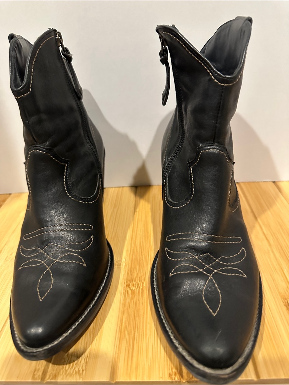 503PG- Bootie Black Western Ankle Boots with Stitching, Genuine Leather
